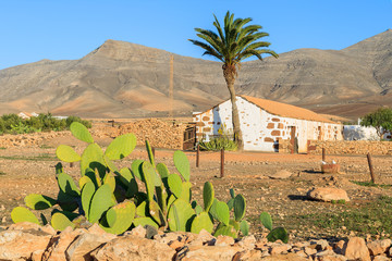 Farm house in mountain landscape of Tefia village, Fuerteventura