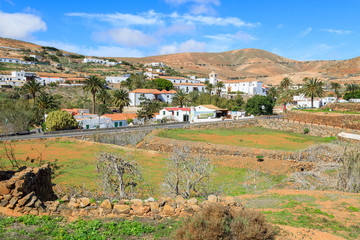 View of Betancuria village in mountain landscape, Fuerteventura