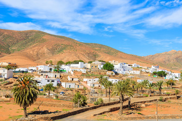 Fototapeta na wymiar View of mountains and Pajara village, Fuerteventura island