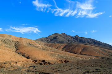 Volcanic landscape of Fuertevenura island near Tuineje village