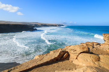 La Pared beach and ocean bay on coast of Fuerteventura island
