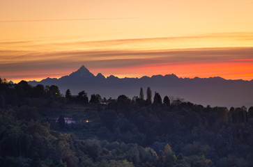 Turin (Torino), sunset on Monviso