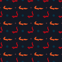 bright cartoon ginger and red fox vector seamless pattern on the