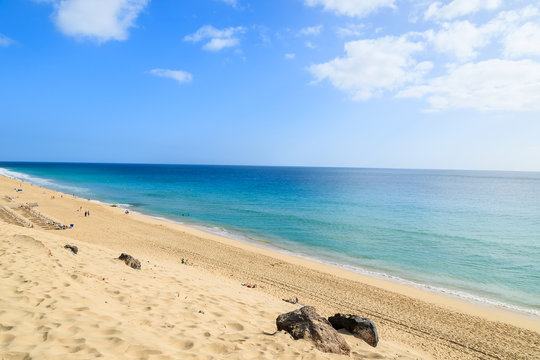 Beautiful sand beach in Morro Jable town, Fuerteventura island