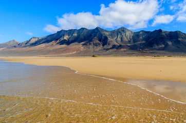 Cofete beach and mountains on Fuerteventura island, Spain