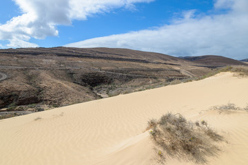 Desert landscape on Sotavento beach, Fuerteventura island