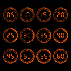 Digital countdown timer with five minutes interval.