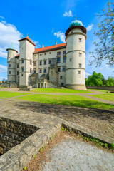 Naklejka premium Beautiful castle on sunny beautiful day in Nowy Wisnicz, Poland