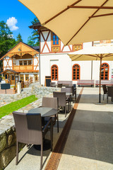 Park with historic buildings in Szczawnica town, Pieniny, Poland