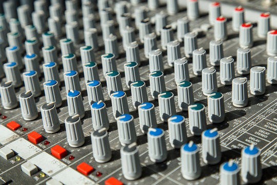 Close up Audio mixing console