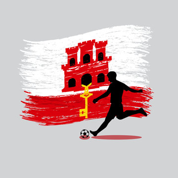 Soccer Player action with Gibraltar flag on background