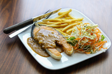 Salmon steak food for lunch