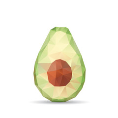 Illustration of geometric polygonal avocado isolated on white ba