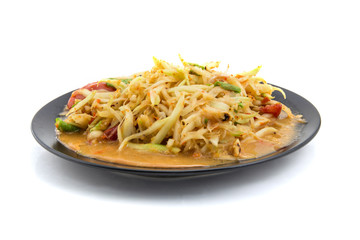Closeup Thai papaya salad serve with vegetables, popular thailand