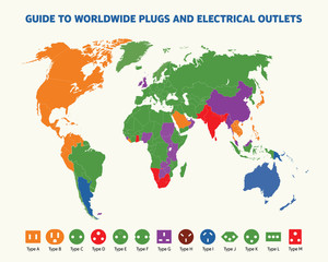 Fototapeta na wymiar Guide to worldwide plugs and electrical outlets