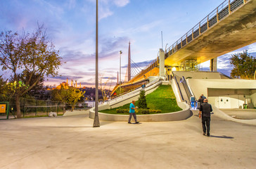 Fototapeta premium Pedestrian entrance of New Galata Bridge over Golden Horn river