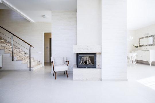 The fireplace in the open space