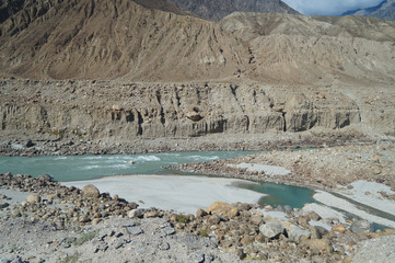 Mountain and river in Northern Pakistan