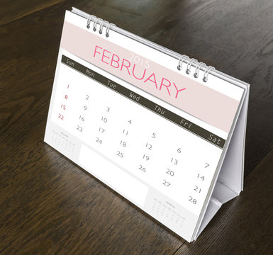 February Calendar  2015 on wood table