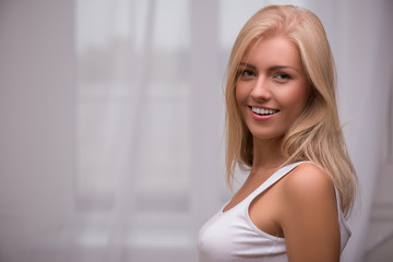 Beautiful blond girl expresses different emotions