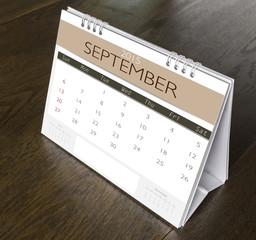 September Calendar 2015  on wood table