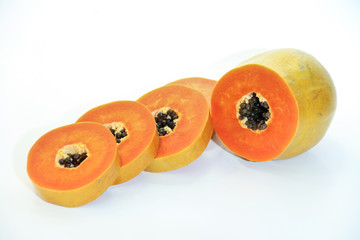 Papaya on a white background..