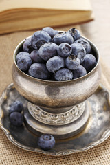 Blueberries in silver goblet