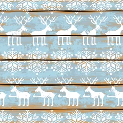 Gordijnen Kerstmis naadloos patroon met herten en sneeuwvlokken © Annykos