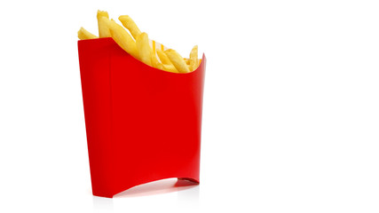French fries in a red carton box isolated on white