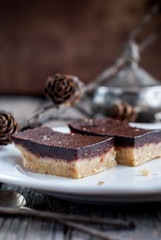 Crisp Chocolate Brownies on White Plate