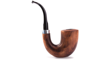 Vintage brown tobacco pipe  isolated in white background