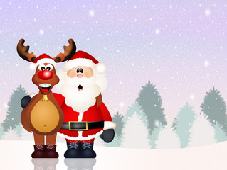 reindeer and Santa Claus