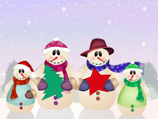 snowman family at Christmas