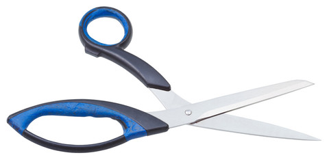 open modern sewing shears with black handles