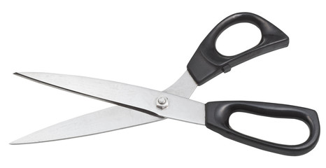 modern tailor shears with black handles isolated