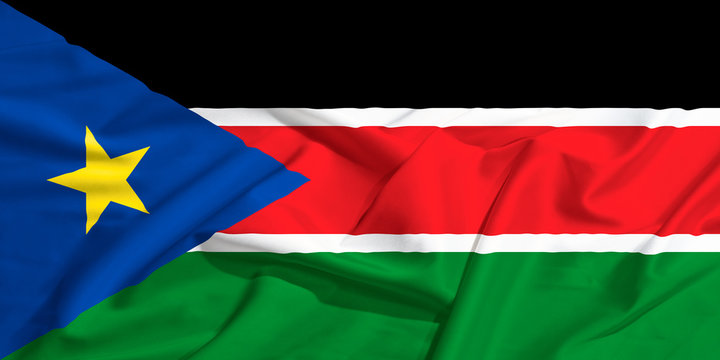 South Sudan flag on a silk drape waving