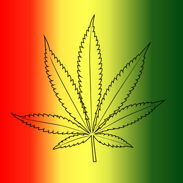 Vector cannabis leaf on rastafarian flag background.