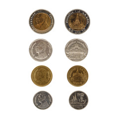 Set of Thai Bath coins isolated on white background