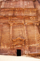 Nabatean temple on the street of facade in Petra, Jordan