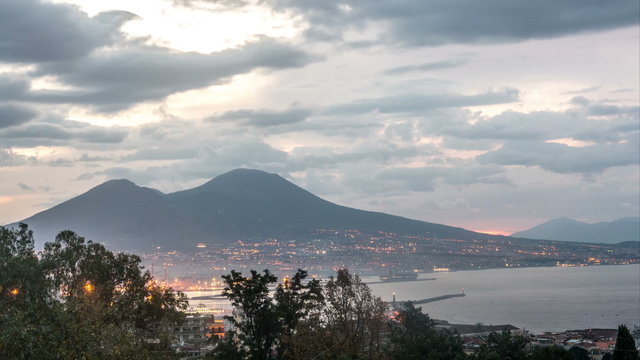 Naples with Mount Vesuvius in the Sunrise Timelapse