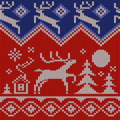 Knitted Norwegian Background with a Deer