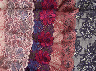 Different kinds of lace materials and textures