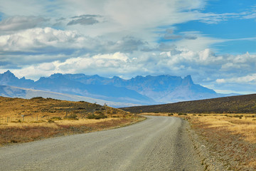 Road in Torres del Paine national park of Chile