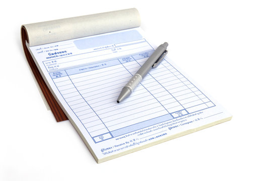 Invoice Book With Open Blank Page And Pen