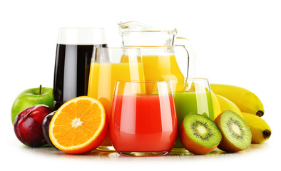 Obraz na płótnie Canvas Glasses of assorted fruit juices isolated on white. Detox diet