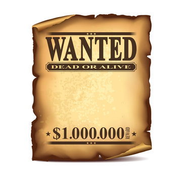 Wintage wanted poster isolated on white vector