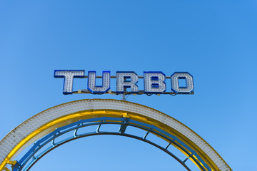 Turbo sign on a roller coaster