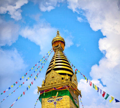 Prayer flags on Swayambhunath Stupa, Kathmandu, Nepal