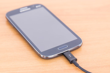 Close up USB cable on smartphone