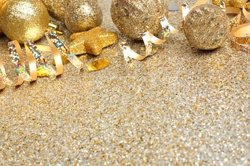 New Years Eve border of confetti and golden decorations